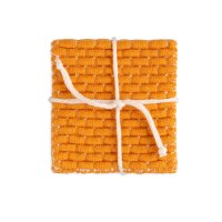 Knit Factory | Gestrickte Glasuntersetzer Block Ecru/Orange - 4er Set | Creme;Orange