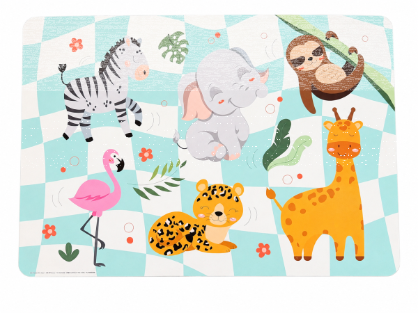Safari Bastelunterlage 45 x 65 cm – abwischbare Tischschutzmatte, Malunterlage, Schreibtischunterlage Tiere Zoo grün