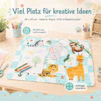 Safari Bastelunterlage 45 x 65 cm – abwischbare Tischschutzmatte, Malunterlage, Schreibtischunterlage Tiere Zoo grün