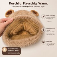 Capybaramütze Braun One Size, flauschige Wintermütze mit Ohren
