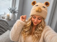 Capybaramütze Braun One Size, flauschige Wintermütze mit Ohren