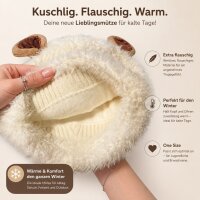 Capybaramütze Beige One Size, flauschige Wintermütze mit Ohren