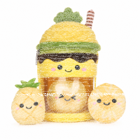 Ananas Milchshake Plüsch 23 cm + 3 Mini-Früchte...