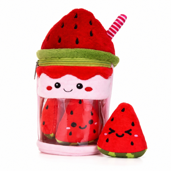 Wassermelone Milchshake Plüsch 23 cm + 3 Mini-Früchte Kuscheltiere Food Spielset
