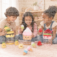 Wassermelone Milchshake Plüsch 23 cm + 3 Mini-Früchte Kuscheltiere Food Spielset