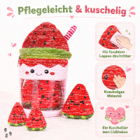 Wassermelone Milchshake Plüsch 23 cm + 3 Mini-Früchte Kuscheltiere Food Spielset