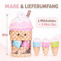 Eis Milchshake Plüsch 23 cm + 3 Mini-Eis Kuscheltiere Kawaii Food Spielset Rosa
