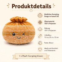 Plush Dumpling Kawaii Kuschelkissen weich & knautschig 15 cm braun