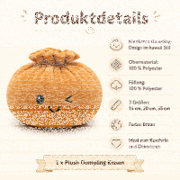 Plush Dumpling Kawaii Kuschelkissen weich & knautschig 20 cm braun
