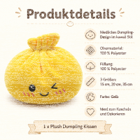 Plush Dumpling Kawaii Kuschelkissen weich & knautschig 15 cm gelb