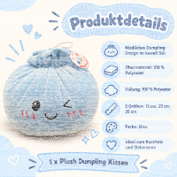 Plush Dumpling Kawaii Kuschelkissen weich & knautschig 20 cm blau
