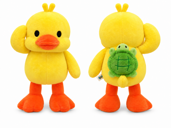 Plüschente Kuscheltier mit Schildkröten-Rucksack gelb 40 cm