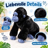 Plüschgorilla Kuscheltier Stofftier schwarz blau 70 cm – weich, groß & kuschelig