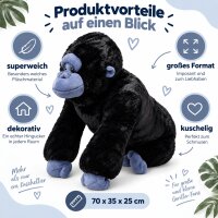 Plüschgorilla Kuscheltier Stofftier schwarz blau 70 cm – weich, groß & kuschelig