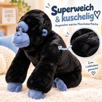 Plüschgorilla Kuscheltier Stofftier schwarz blau 70 cm – weich, groß & kuschelig