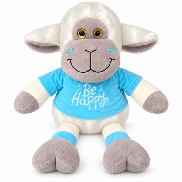Großes Kuscheltier Schaf 75 cm, XL Plüschtier extra weich, mit Shirt Blau Be Happy