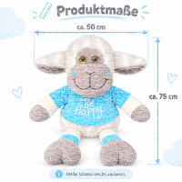 Großes Kuscheltier Schaf 75 cm, XL Plüschtier extra weich, mit Shirt Blau Be Happy