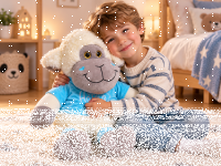 Großes Kuscheltier Schaf 75 cm, XL Plüschtier extra weich, mit Shirt Blau Be Happy