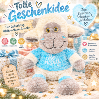 Großes Kuscheltier Schaf 75 cm, XL Plüschtier extra weich, mit Shirt Blau Be Happy