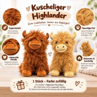Highland Kuh Galloway Bulle braun Stofftier 24 cm superweich – Kuscheltier Plüschtier im Überraschungsdesign