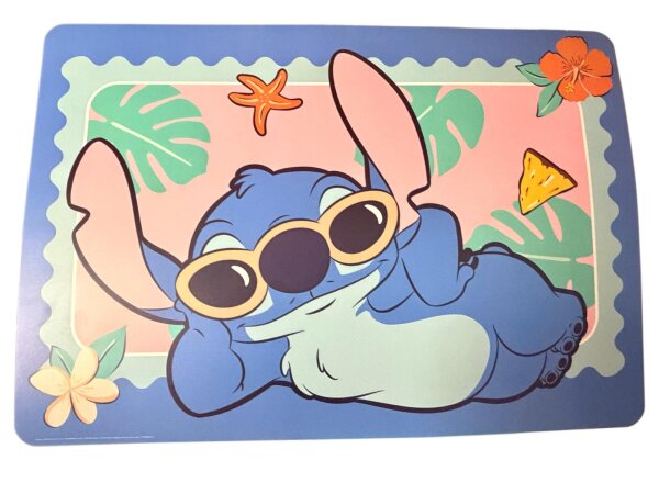 Lilo&Stitch Bastelunterlage 45 x 65 cm – abwischbare Tischschutzmatte, Malunterlage, Schreibtischunterlage Stitch mit Brille Hawaii