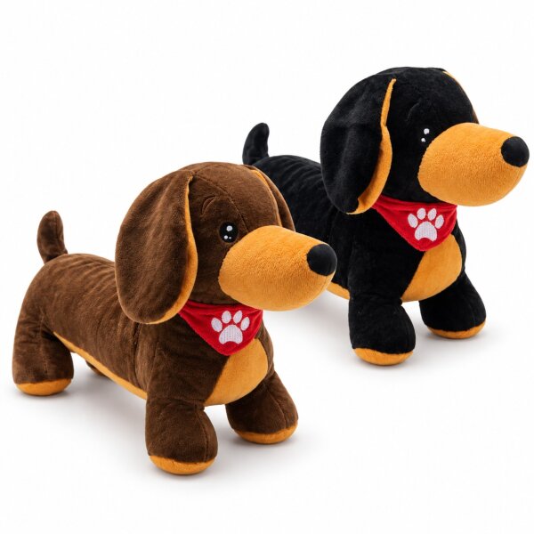 Plüsch Dackel 35 cm Kuscheltier – weicher Kuschelhund mit Halstuch | Farbe zufällig