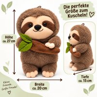 Faultier Kuscheltier mit Ast & Blättern 27 cm Braun sortiert Plüsch – weichers Faultier mit Stock | Farbe zufällig