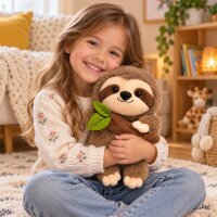 Faultier Kuscheltier mit Ast & Blättern 27 cm Braun sortiert Plüsch – weichers Faultier mit Stock | Farbe zufällig
