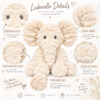 Kuscheltier Elefant zottelig Beige 20 cm Stofftier superweich – Kuscheltier Plüschtier Geschenkidee