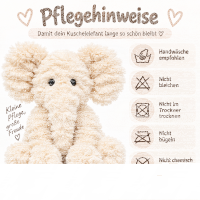 Kuscheltier Elefant zottelig Beige 20 cm Stofftier superweich – Kuscheltier Plüschtier Geschenkidee