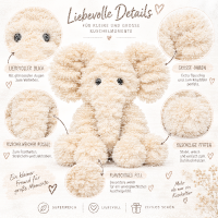 Kuscheltier Elefant zottelig Beige 60 cm Stofftier superweich – Kuscheltier Plüschtier Geschenkidee