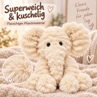 Kuscheltier Elefant zottelig Beige 60 cm Stofftier superweich – Kuscheltier Plüschtier Geschenkidee