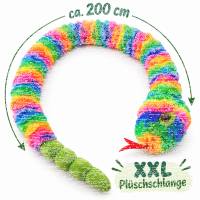 Plüschtier Plüschschlange XXL Plüsch-Schlange weich gefüllt, ideal zum Trösten Kuscheln Einschlafhilfe Toys Schlange Snake Kuscheltier Regenbogen bunt 200 cm