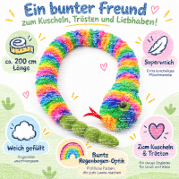 Plüschtier Plüschschlange XXL Plüsch-Schlange weich gefüllt, ideal zum Trösten Kuscheln Einschlafhilfe Toys Schlange Snake Kuscheltier Regenbogen bunt 200 cm