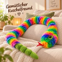 Plüschtier Plüschschlange XXL Plüsch-Schlange weich gefüllt, ideal zum Trösten Kuscheln Einschlafhilfe Toys Schlange Snake Kuscheltier Regenbogen bunt 200 cm