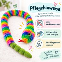 Plüschtier Plüschschlange XXL Plüsch-Schlange weich gefüllt, ideal zum Trösten Kuscheln Einschlafhilfe Toys Schlange Snake Kuscheltier Regenbogen bunt 200 cm