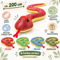 Plüschtier Plüschschlange XXL 200 cm Plüsch-Schlange weich gefüllt, ideal zum Trösten Kuscheln Einschlafhilfe Toys Schlange Snake Kuscheltier Farbe nicht wählbar