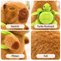 Capybara Kuscheltier braun Figur Plüsch 60 cm Plüsch Capybara mit Schildkröten Rucksack