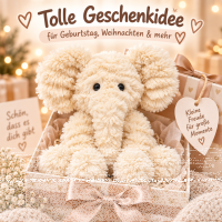 Kuscheltier Elefant zottelig Beige 23 cm Stofftier superweich – Kuscheltier Plüschtier Geschenkidee