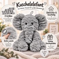 Kuscheltier Elefant zottelig grau 23 cm Stofftier superweich – Kuscheltier Plüschtier Geschenkidee