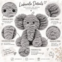 Kuscheltier Elefant zottelig grau 23 cm Stofftier superweich – Kuscheltier Plüschtier Geschenkidee