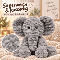 Kuscheltier Elefant zottelig grau 23 cm Stofftier superweich – Kuscheltier Plüschtier Geschenkidee