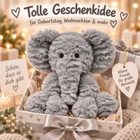 Kuscheltier Elefant zottelig grau 23 cm Stofftier superweich – Kuscheltier Plüschtier Geschenkidee