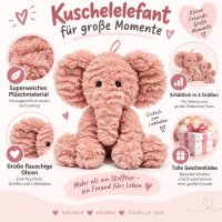 Kuscheltier Elefant zottelig rosa 23 cm Stofftier superweich – Kuscheltier Plüschtier Geschenkidee