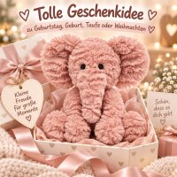 Kuscheltier Elefant zottelig rosa 23 cm Stofftier superweich – Kuscheltier Plüschtier Geschenkidee