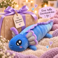 Axolotl Echse Molch Kuscheltier Figur Plüsch Tintenfisch Spiel Puppe XL 120 cm Plüschtier Püsch Wassertier blau neu