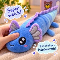 Axolotl Echse Molch Kuscheltier Figur Plüsch Tintenfisch Spiel Puppe XL 120 cm Plüschtier Püsch Wassertier blau neu