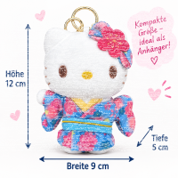 Hello Kitty Plüsch Schlüsselanhänger 12 cm Kimono Blumen Design blau Taschenanhänger Kuscheltier Plüschtier Bagclip Stofftier Plush Cute Weihnachten Geschenke für Kinder