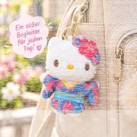Hello Kitty Plüsch Schlüsselanhänger 12 cm Kimono Blumen Design blau Taschenanhänger Kuscheltier Plüschtier Bagclip Stofftier Plush Cute Weihnachten Geschenke für Kinder