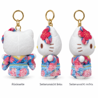 Hello Kitty Plüsch Schlüsselanhänger 12 cm Kimono Blumen Design blau Taschenanhänger Kuscheltier Plüschtier Bagclip Stofftier Plush Cute Weihnachten Geschenke für Kinder